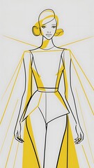 Yellow Minimalist Line Art Women Illustration