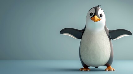 Obraz premium cute penguin illustration, adorable penguin illustration cute for greeting cards with a simple backdrop, exuding charm and playfulness in its design