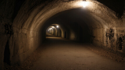 catacomb tunnel illuminated underground passage arched dungeon structure