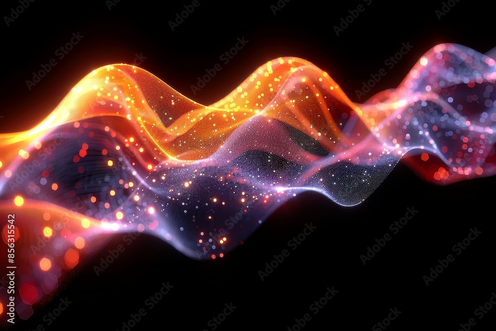 Poster vibrant abstract waves in dynamic motion, capturing the fluidity and radiant energy of modern digita