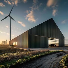 Contemporary Farm Building: Agricultural Landscape - Generative AI
