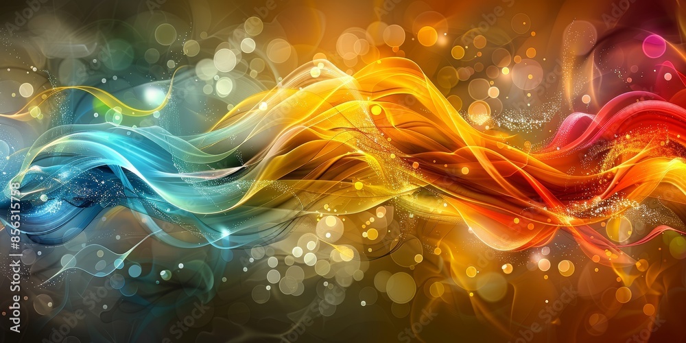 Poster abstract waves of fluid color and light, showcasing the vibrant energy and dynamic motion of modern 