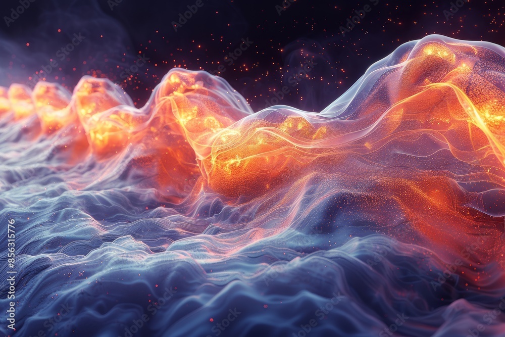 Poster Dynamic abstract waves of light and color, capturing the fluid motion and glowing energy of a modern artistic expression