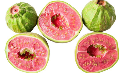 Fresh Tropical Pink Guava Halves and Whole Fruits Ideal for Healthy Meals and Smoothies