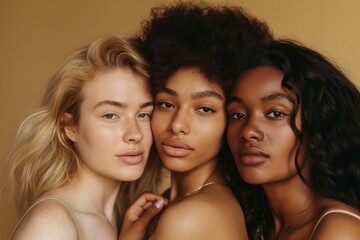 Obraz premium Diversity beauty and natural with woman friends in the colored background, Celebrating Diversity and Natural Beauty with Women Friends Against a Colored Background, Embracing Natural Beauty and Divers