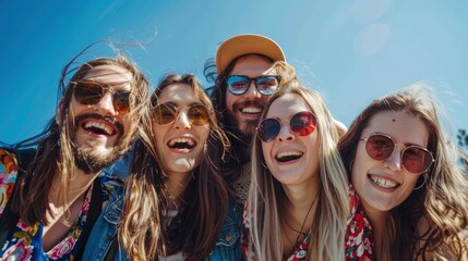 Fototapeta premium Group Of Friends Enjoying A Sunny Day, Feeling Carefree And Happy