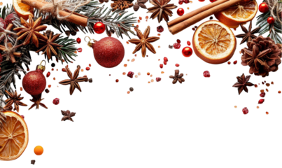 Christmas Holiday Decoration with Ornaments, Dried Orange Slices, and Pinecones for Festive Design
