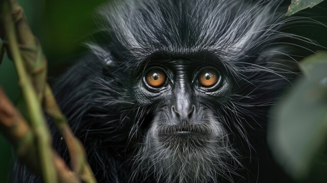 Close up photo of the Javan lutung