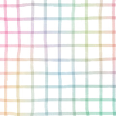 Rainbow Plaid Gingham Check Hand Drawn Background Overlay