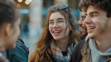 Happy University Student Friends Talk And Share Good Times Together On Campus, Their Faces Glowing With Joy