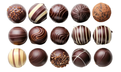 Assorted Gourmet Chocolate Truffles in Various Decorative Designs for Gourmet Confectionery, Dessert Menu, Holiday Gifting, and Food Photography