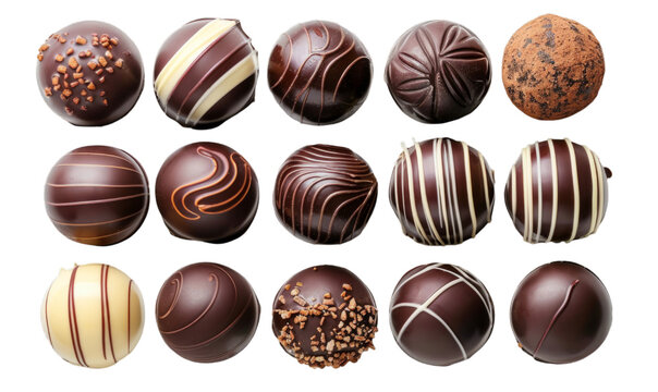 Assorted Gourmet Chocolate Truffles in Various Decorative Designs for Gourmet Confectionery, Dessert Menu, Holiday Gifting, and Food Photography
