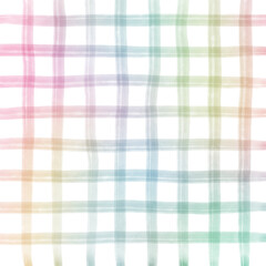 Rainbow Plaid Gingham Check Hand Drawn Background Overlay