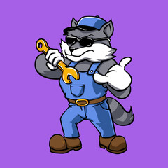 Mechanic Raccoon Plumber Mascot Cartoon Vector