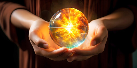 Crystal ball in hands, ai generated.	