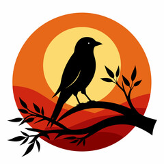 Bird silhouette on the sunset background