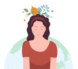 Happy woman with flowers, mental health support concept, emotional comfort, World Mental Health Day, positive thinking