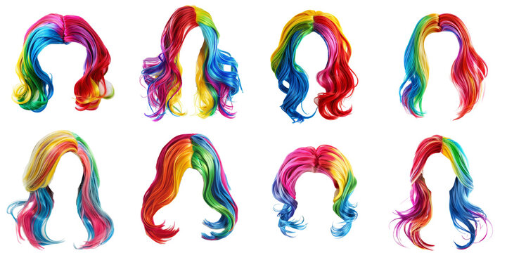 rainbow wigs isolated