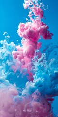A pink and blue liquid is floating in the water.