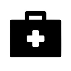 Fototapeta premium Black vector illustration of a first aid kit on a transparent background. Essential for medical and emergency designs, emphasizing safety, health care, and preparedness graphics