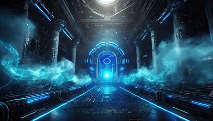 blue tunnel with light