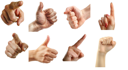 various hand icons isolated - fist, thumbs up/down, pointing, 