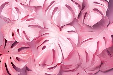 Pink monstera leaves forming a beautiful pattern serve as an abstract, background or wallpaper for design purposes