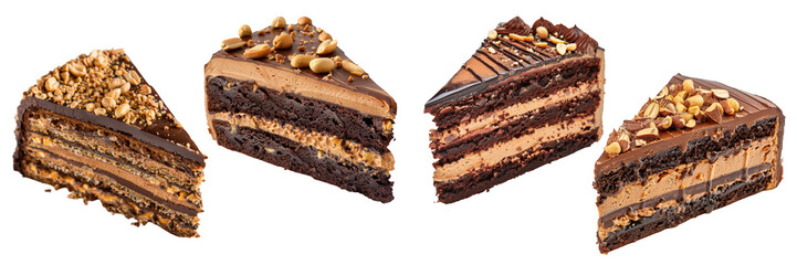 Delicious Chocolate Layer Cakes with Nuts on a Transparent Background. Perfect for food blogs, dessert menus, advertisements, and culinary websites