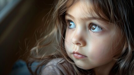 A Close-Up Portrait Of A Thoughtful Little Girl, Lost In Deep Contemplation