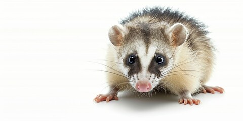 Obraz premium Amusing opossum on white background with empty space for text, humor animal wildlife concept, banner