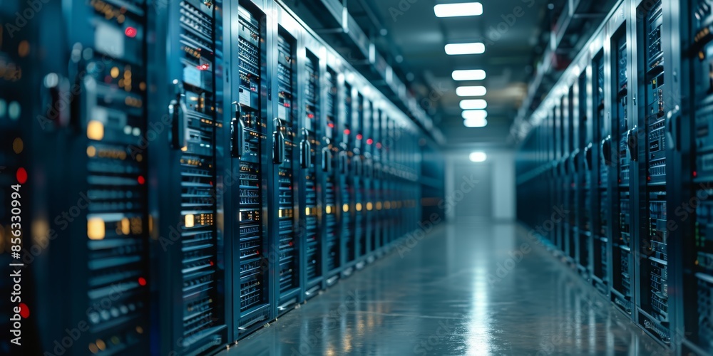 Aufkleber high-tech server room with modern infrastructure, showcasing data storage, network equipment, and ad