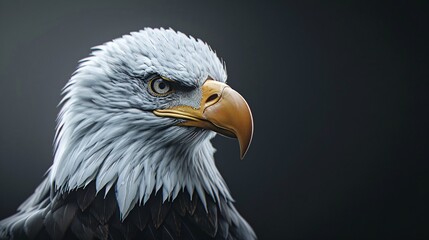 Fototapeta premium Profile of an American bald eagle with a dark, dramatic backdrop.