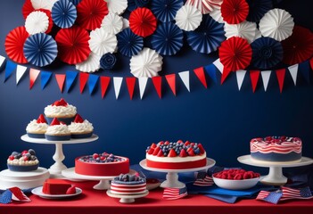 vibrant blue desserts patriotic colors festive celebrations, red, white, sweets, cakes, cupcakes, cookies, pastries, treats, delicious, colorful, tasty