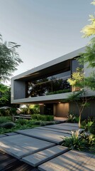Contemporary Brazilian architecture: Minimalist design with black aluminum windows and scenic glass facade