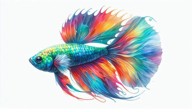 Whimsical rainbow colored Betta fish art
