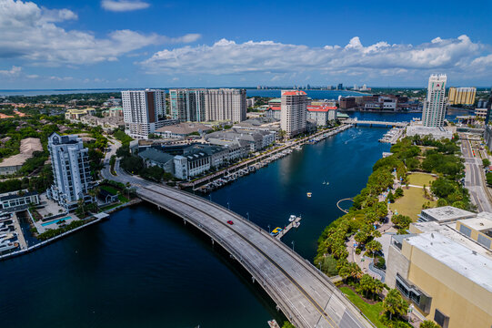 Beautiful aerial view of the Tampa bay City, it's Skyscrapers and Ybor city