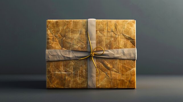 A gift wrapped in brown paper with a ribbon.