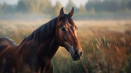 Fototapeta premium Close-up view of a bay horse showing its distinctive coat color.