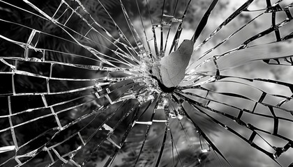 A black and white photo of a broken glass.