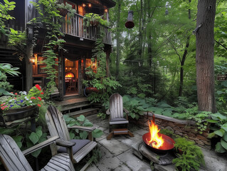 Cozy Backyard Nook with Fire Pits and Adirondack Chairs