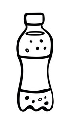 Hand drawn lemonade bottle doodle icon in isolated on a white background. Hand drawn cola bottle black sketch. Decoration element. Vector illustration.