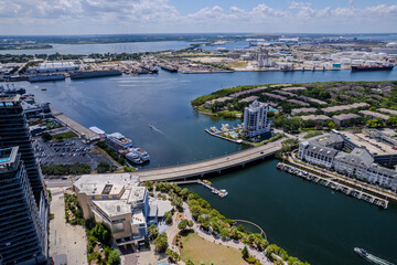 Fototapeta premium Beautiful aerial view of the Tampa bay City, it's Skyscrapers and Ybor city