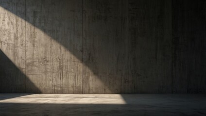 Minimal concrete wall with shadows for product present, empty and extra wide background.