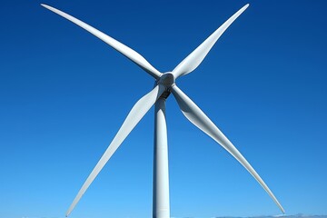 Modern wind turbine against clear blue sky, representing renewable energy and sustainability, emphasizing clean power and environmental responsibility, Generative AI