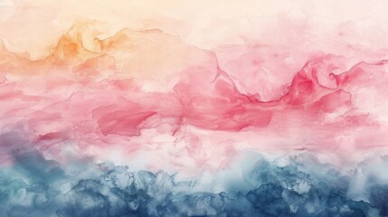 The image is a watercolor painting of a sunset