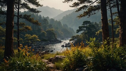 Nature illustration in Korean traditional style.