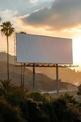 Blank billboard mockup with hollywood hills background