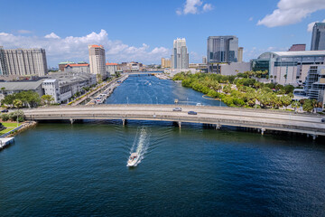 Obraz premium Beautiful aerial view of the Tampa bay City, it's Skyscrapers and Ybor city