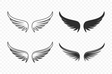 Vector Wing Icon Set. Vintage Angel Wings Silhouette, Icons, Logo Design Template, Clipart Collection. Cupid, Bird Wings. Vector Illustration