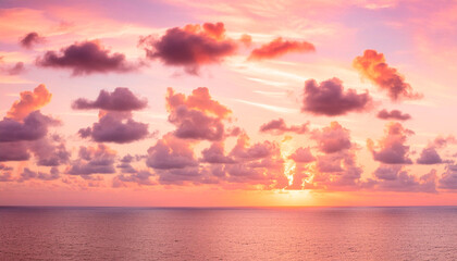 Naklejka premium Beautiful sunset over the sea. Colorful sky with clouds.